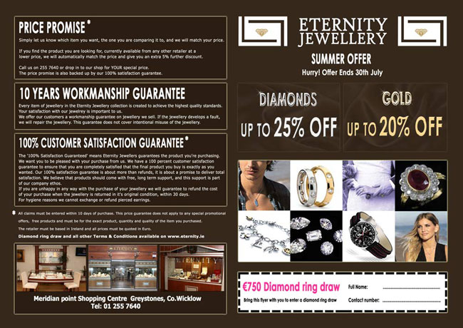 Eternity Jewellery Flyer design work - first page