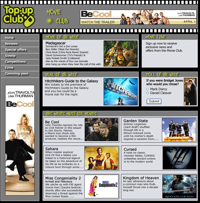 Movie club webdesign