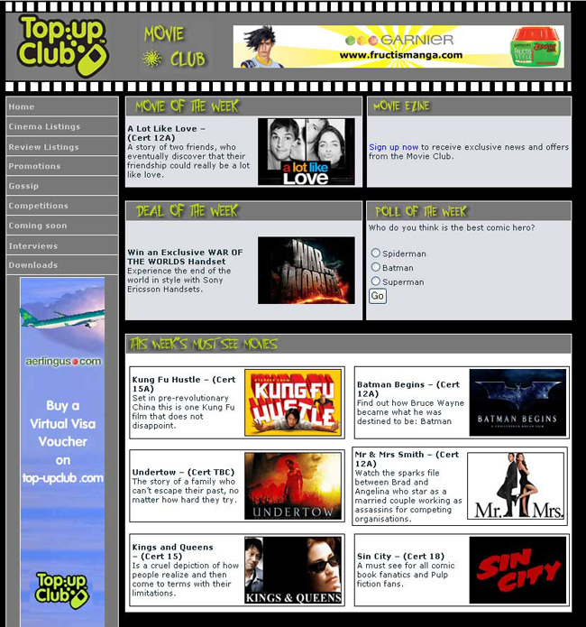 Movie club webdesign